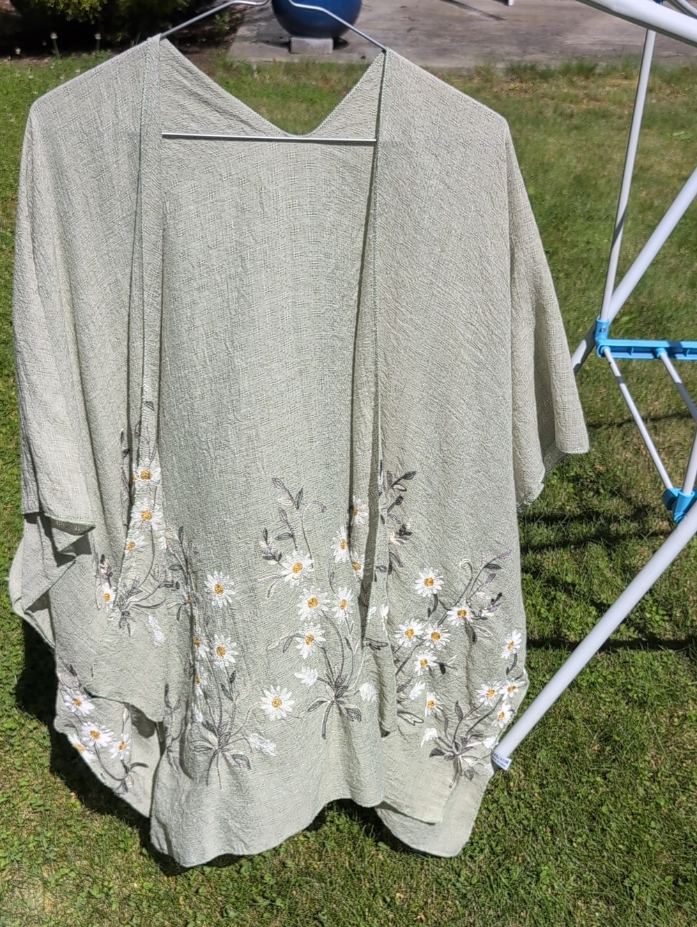 Eclipse Sage Green Floral Embroidered Kimono O/S
